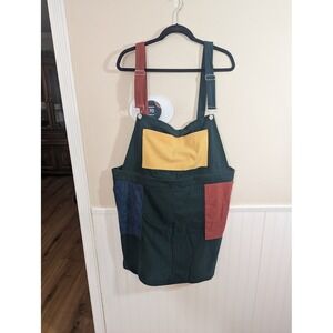 Colorblock Corduroy Overall Dress Pinafore Green Yellow Blue Rust XL